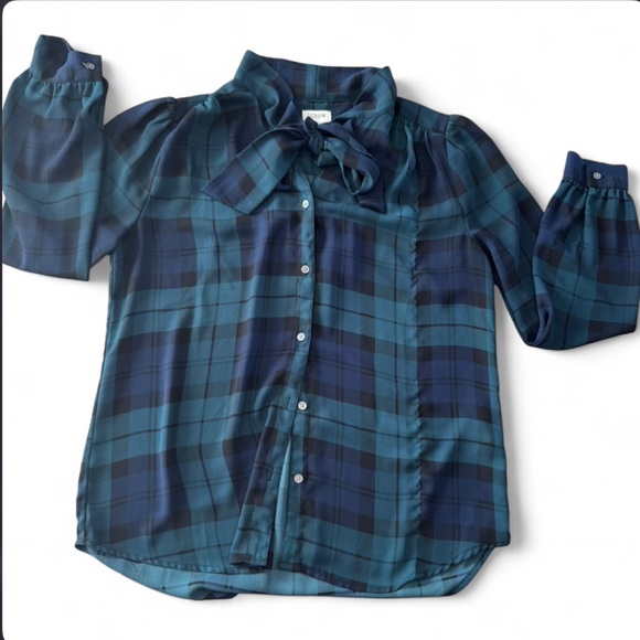 J. Crew Tops - J. Crew Women’s  Plaid Blouse - Navy and Teal